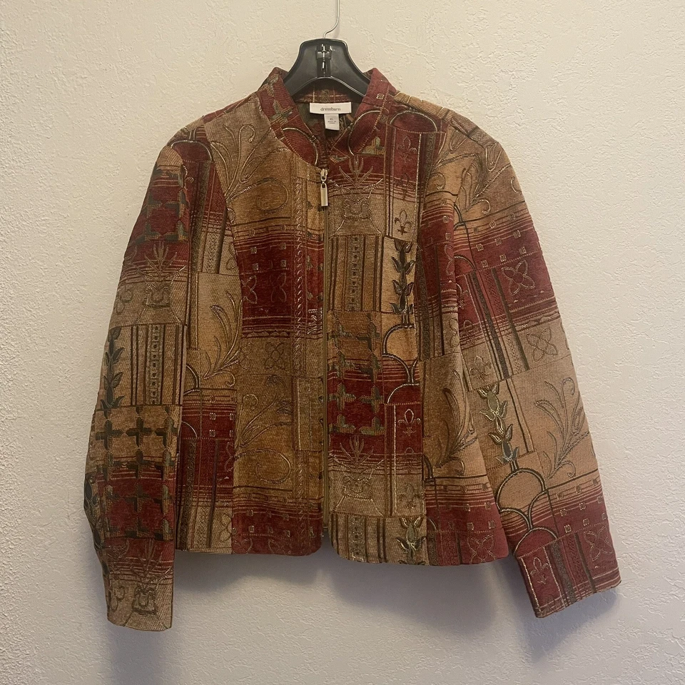 Vestido Granero Mujer Talla XL Tapiz Blazer Chaqueta Cremallera Frontal Tostado/Dorado/Vino Foto 2 de 4