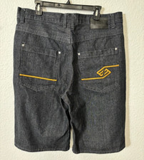 Enyce Sean Combs Shorts Mens 38 Denim Embroidered Jean Jorts Hip Hop Baggy Diddy