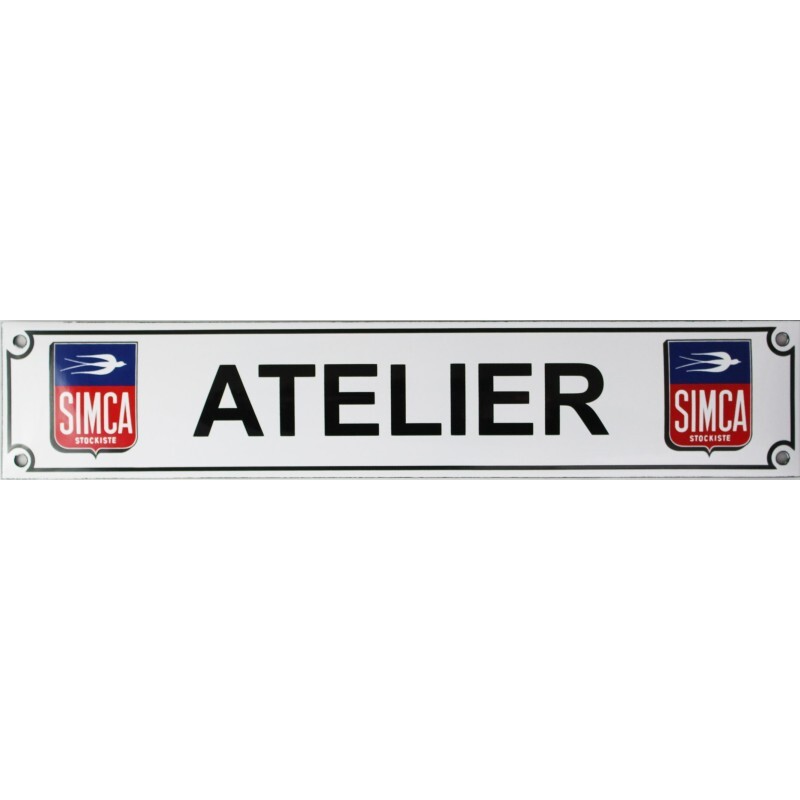 Plaque émaillée SIMCA ATELIER enseigne vintage en métal pour déco murale