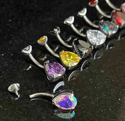 Solid Implant Grade Titanium Teardrop Gem Belly Button Ring 14g Navel Naval
