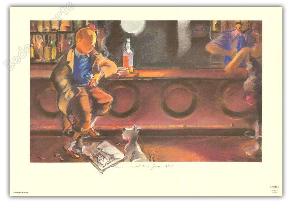 Affiche Esteve Fort Hommage Tintin au bar 68x98 cm - Photo 1/1