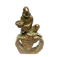 3.6 Inch Old Chinese Bronze Carving Buddha Bodhidharma Statue Aromatherapy seat