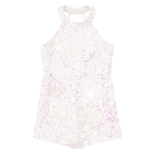 Girls Sequin Jazz Latin Dance Leotard Sleeveless Halter Pageant Party Romper - Picture 64 of 71
