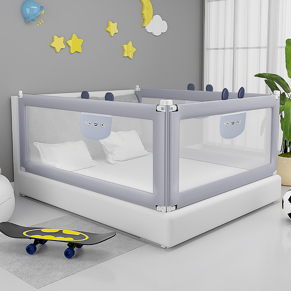 Barriera Letto Bambini 180 Cm - Sponda Anticaduta Con Altezza Regolabile, Doppio Bloccaggio - Grigio