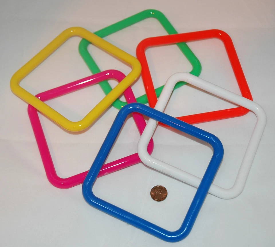 TWEAK MY BEAK 6 HARD PLASTIC SQUARE RINGS 5" BIRD TOY PARTS CRAFTS ASSORTED COLORS
