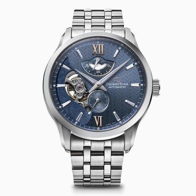 Orient Star RK-AV0B08L Layered Skeleton Open Heart Automatic Blue Dial New Japan