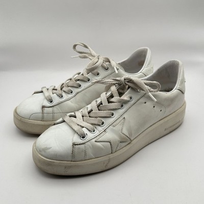 Golden Goose Pure Star White Sneakers with Leopard Heel Tab Womens Size 38  US