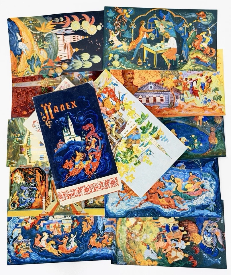 Vintage Palekh Soviet Russian Art Postcards Set 1974 USSR Art 12 Cards Sleeve - image 1 of 4