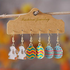 Adorable Bunny Easter Egg Earrings 3 pairs