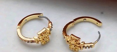 Tory Burch Gold Tone Hoop Earrings Crystal Accents Round Hinged Lobe