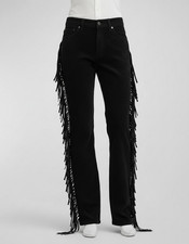 Ralph Lauren Women's Black Calf Suede Maryel Fringe-Trim Jeans Pants Size 6