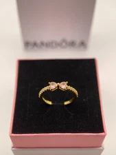 Pandora 14k Gold-Plated Sparkling Pink Bow Ring Size 7 / 54 w/ Box