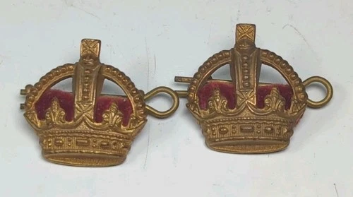 WW2 Era Officers Kings Crown Brass Rank Shoulder Pip Badge British Army Military