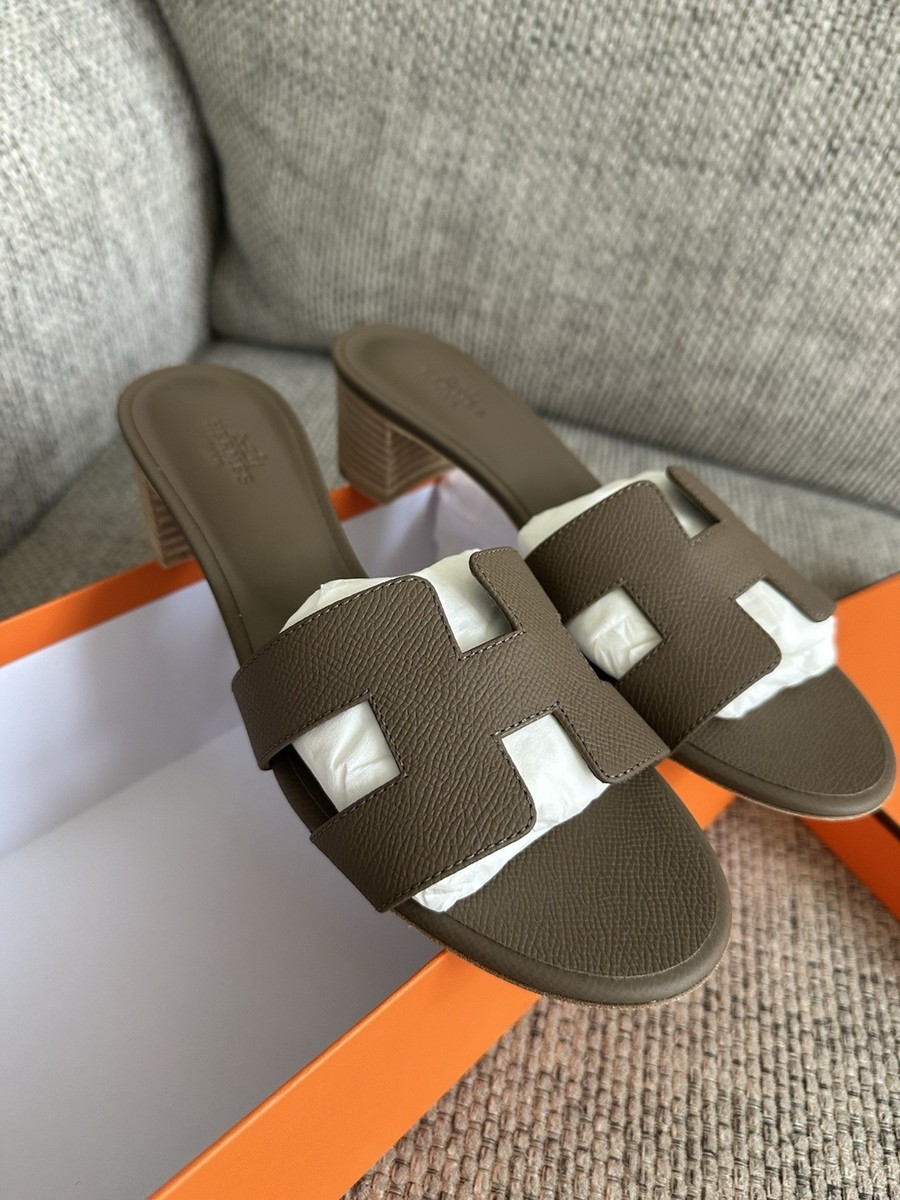 Size 37EU Brand New Hermès Etoupe Epsom Calfskin Oasis Sandals | eBay