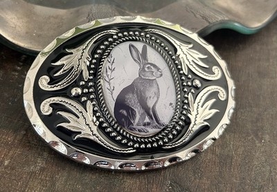 Vintage Rabbit Belt Buckle Silver Bunny Western Cowboy Rodeo Animal Style Gift