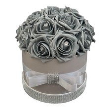 Mothers day flowers Hat Box Grey Diamante Arrangement birthday gift 