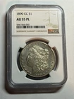 1890-CC Morgan Silver Dollar $1 NGC AU55 PL Nice Mirrors Tough Date