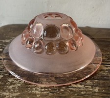 Antique French Art Deco Heavy Opaque Clear & Frosted Glass Pink Light Shade