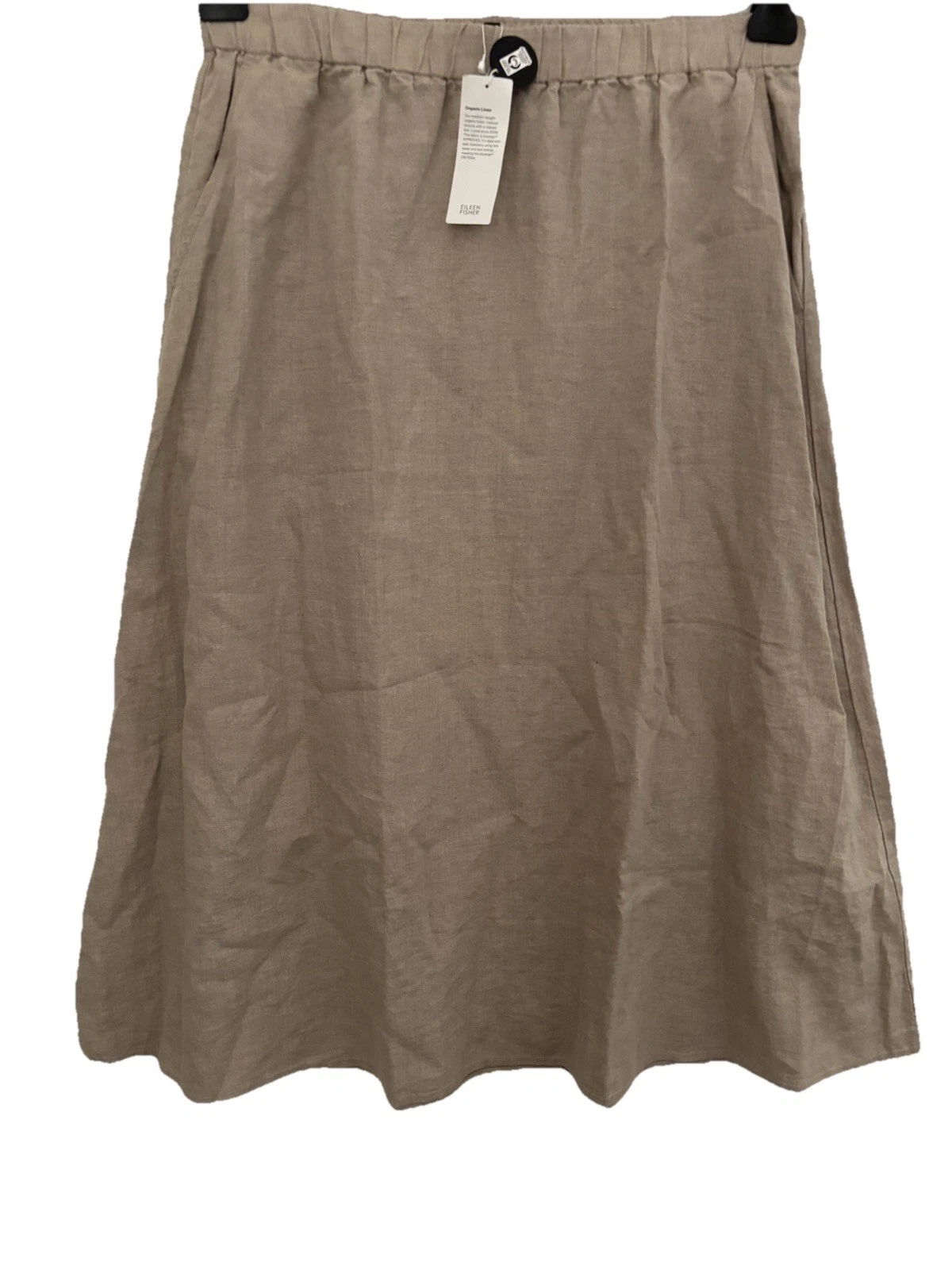 Eileen Fisher Organic Linen Midi Skirt Unnatural Elastic Waist XL NWT