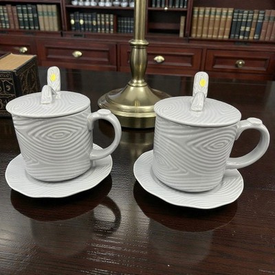 Temp-Tations Woodland Gray Tea/Soup Mugs 20oz with Spoons, Coasters & Lid - Set