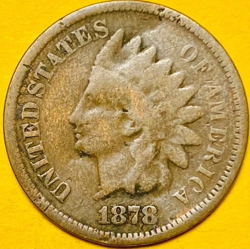 1878 U.S. INDIAN HEAD CENT COPPER PENNY 1c COIN (VG-Very Good)