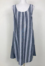 Banana Blue Blue White  Striped Linen Tank Dress Size M Scoop Neck A line Summer
