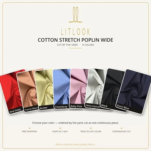 Cotton Stretch Poplin Fabric by the Yard — 58" Wide, 8 Colors - product listing photo