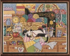 2863 14 Count Kitty Sewing Lesson Counted Cross Stitch Kit, 16" by 20", Multi...