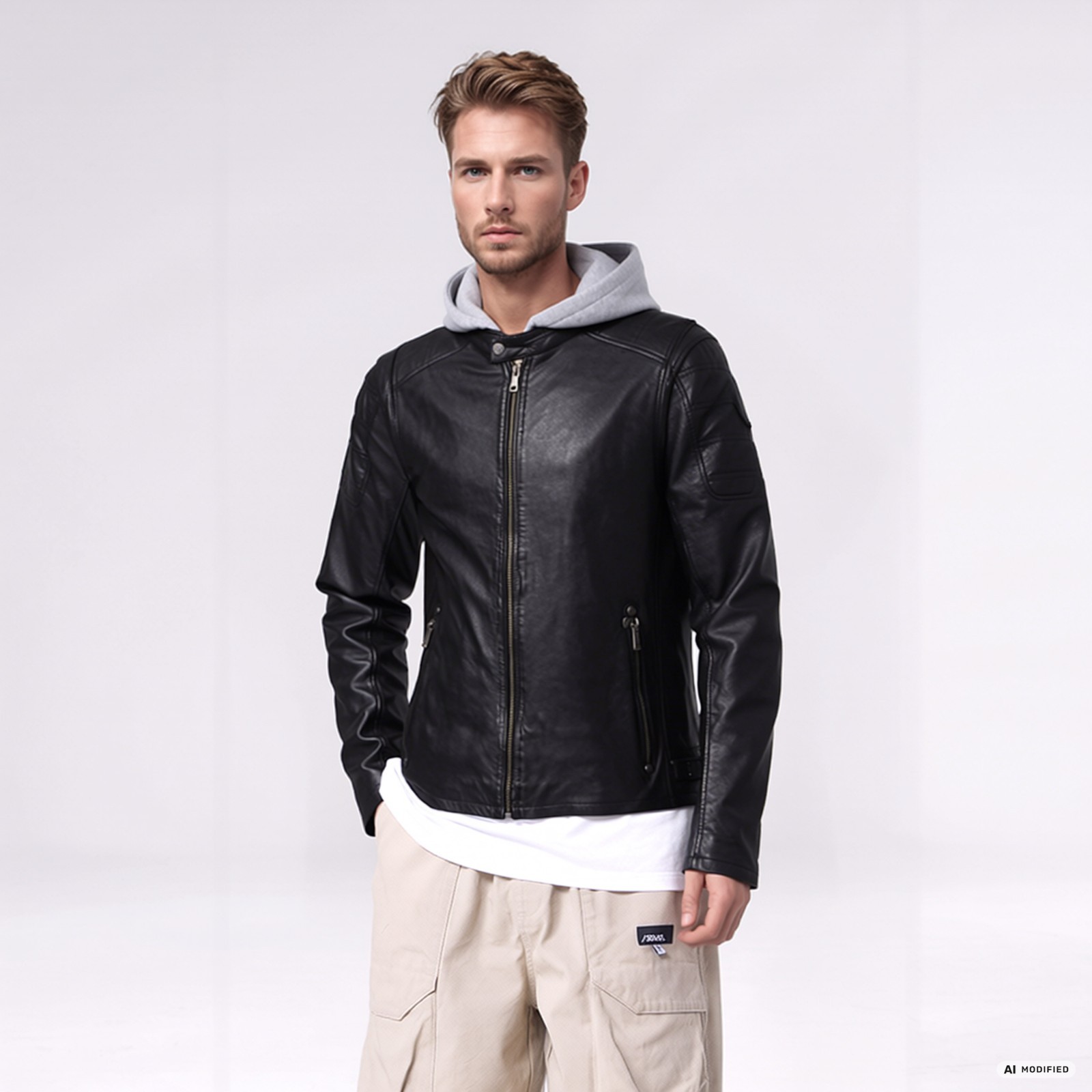 Gipsy Mauritius Chaqueta Cazadora Biker De Cuero Negro Con Capucha Desmontable