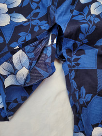 Japanese Style Kimono Cotton Yukata Blue White Floral  NO Belt 64" Long