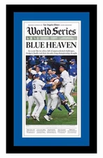 11x22.5 Newspaper Frame With Blue and White Double Mat