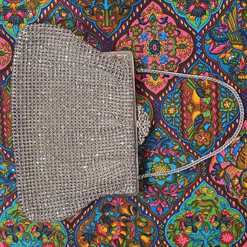 Bolso de Noche Walborg Vintage Años 50 Cristal Estrás Alemania Occidental Plateado Foto 2 de 3