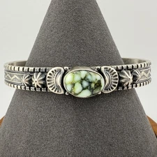 Navajo Sterling Silver Palomino Variscite Cuff Bracelet Native American Jewelry
