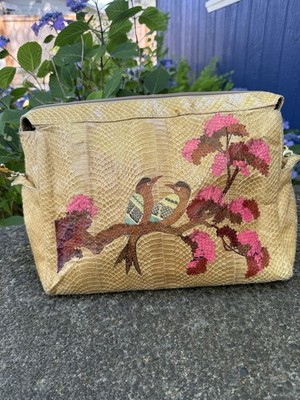 Large Snakeskin Cross Body Purse Bird Patchwork Beautiful Vintage Handmade
