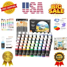 54 Colors Acrylic Paint, Acrylic Paint set with 12 Paint Brushes, 2oz/60ml Bo...