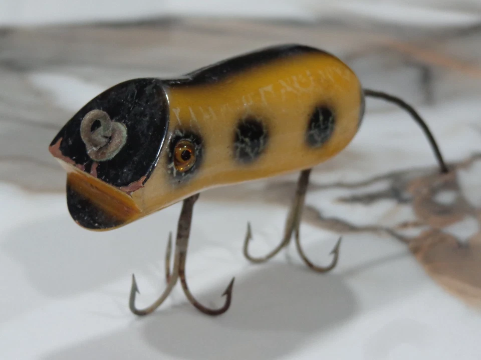 SEÑUELO DE RATÓN DE NATACIÓN DE MADERA SHAKESPEARE AÑOS 20 CON OJOS DE CRISTAL ¡MUY BONITO! IMPRESCINDIBLE VERLO! Foto 4 de 4