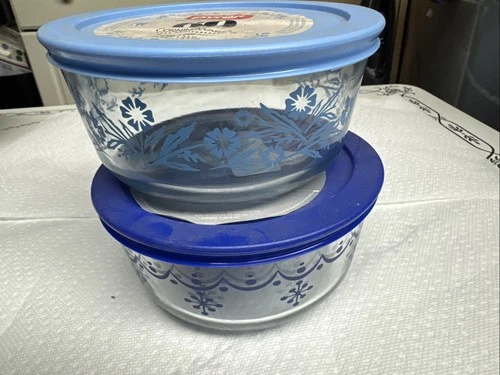 PYREX  Limited Edition 60th Anniversary 4 Cup Storage Bowls With Lid cornflower