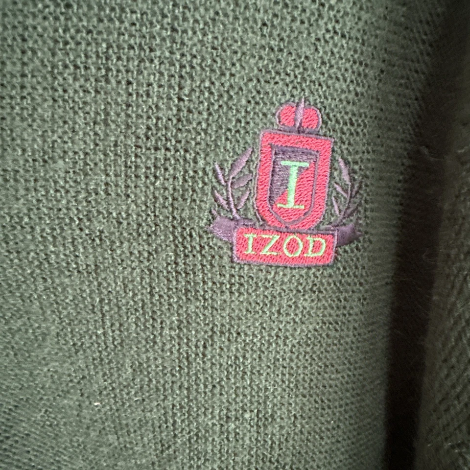 Cardigã suéter masculino Izod tamanho XL verde vintage gola V logotipo acrílico EUA - Imagem 4 de 4