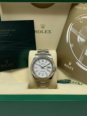 Rolex Datejust II 41mm white gold fluted bezel white dial 116334
