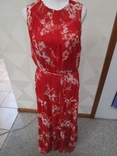 SIMPLY VERA-RED/WHITE-FLORAL-SMOCKED NECK-LINED-CHIFFON-MAXI DRESS-SIZE-XL-NWT-
