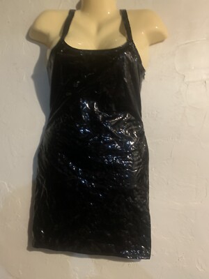 Black PVC Faux Leather Latex Mini Dress Sz L | eBay