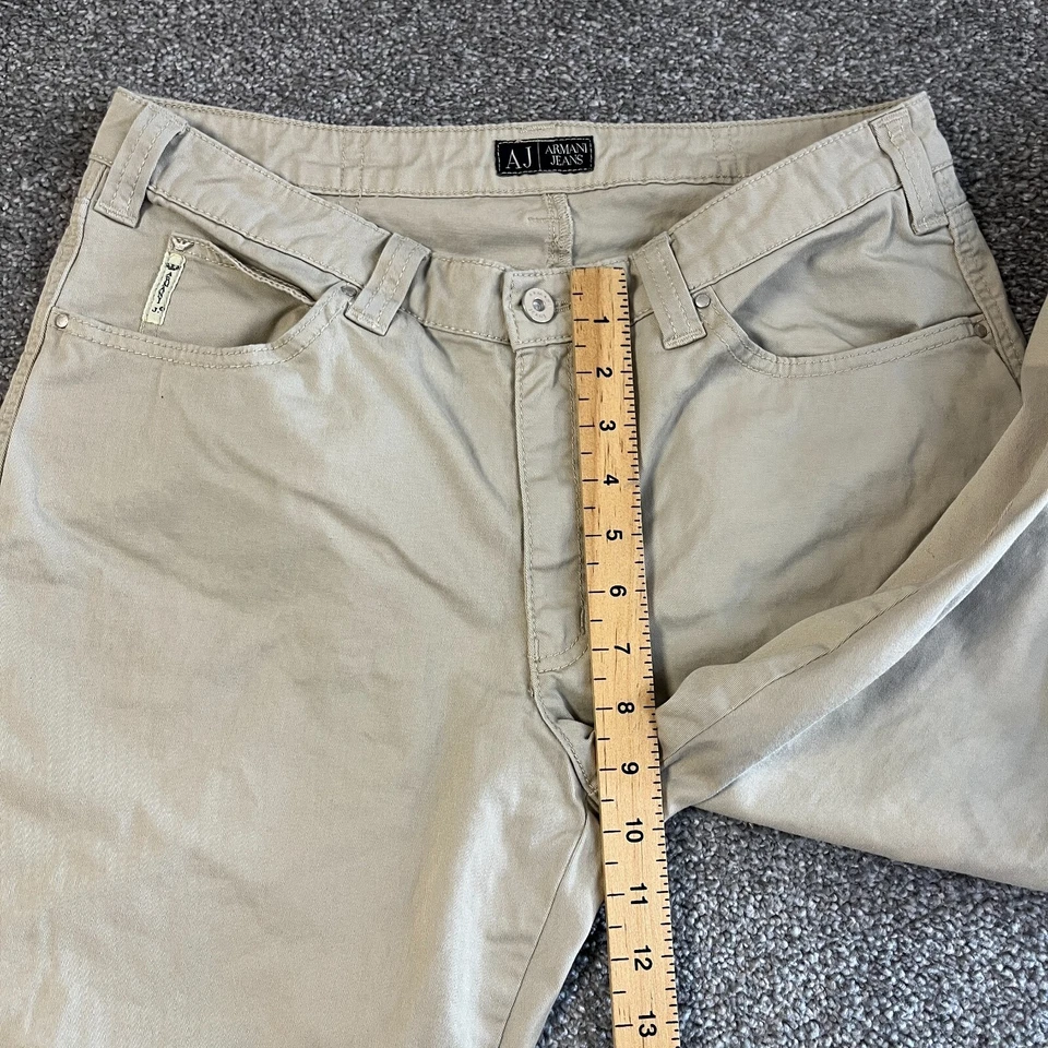 Womens Armani Jeans Chino Trousers Relaxed Straight Leg Mid Rise Beige W33 L28 - Image 4 of 4