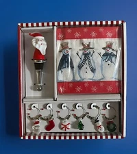 Holiday Christmas Snowman Hostess Set Wine Stopper Charms Napkins Christmas