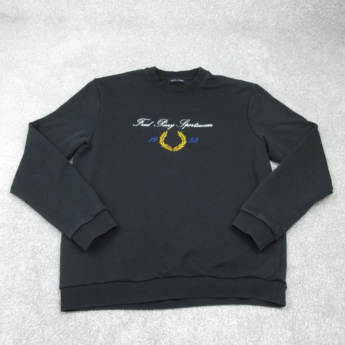 Fred Perry Jumper Mens Large Black Pullover Casuals Mod Retro Spell Out 4676
