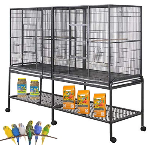 LARGE DOUBLE Birdhouse Flight Breeder Cage Center Divider Nest Doors With Stand