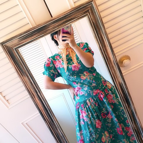 vintage 80S LAURA ASHLEY green floral 