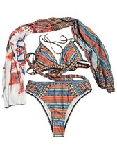 Three Piece High Waisted Multi Colored Bikini NWOT