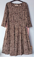 Nightingales Jacquard Dress UK Size 14 Black 3/4 Sleeve Comfort Knit Fit & Flare