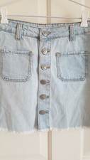 Supre Skirt Light Denim Frayed Bottom Button Front 2 Pockets Size 8