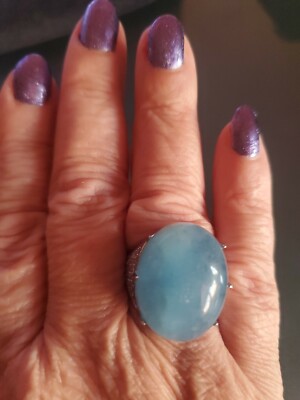 Colleen Lopez Silver 925 Aquamarine & Zircon Cocktail Ring Size 8 NWOT 